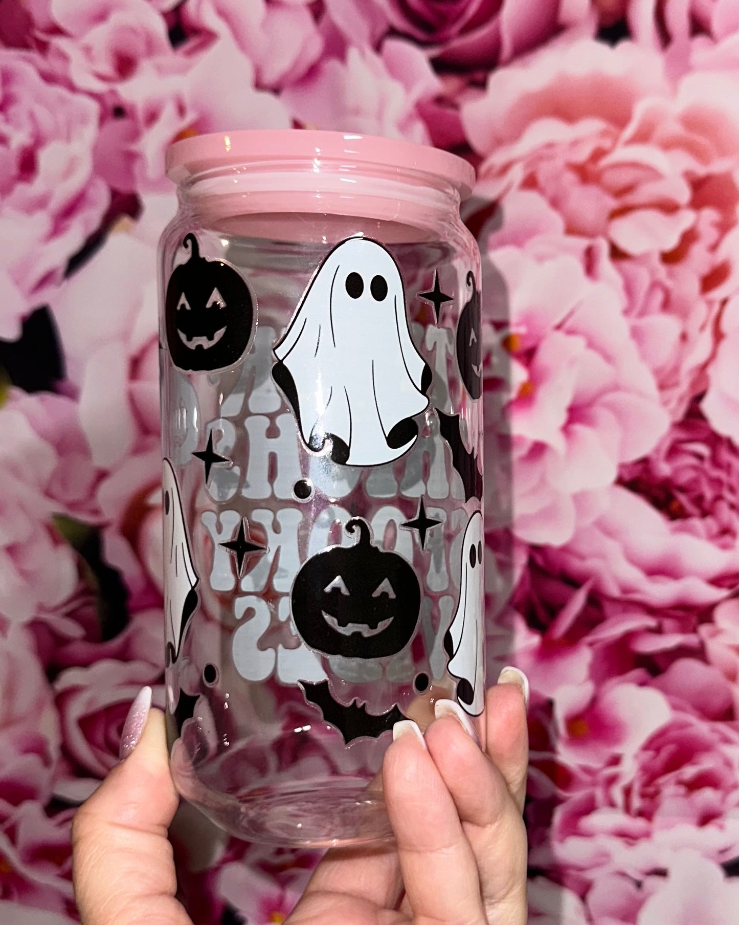 THICK THIGHS SPOOKY VIBES 16oz CLEAR GLASS CUP/LID/STRAW
