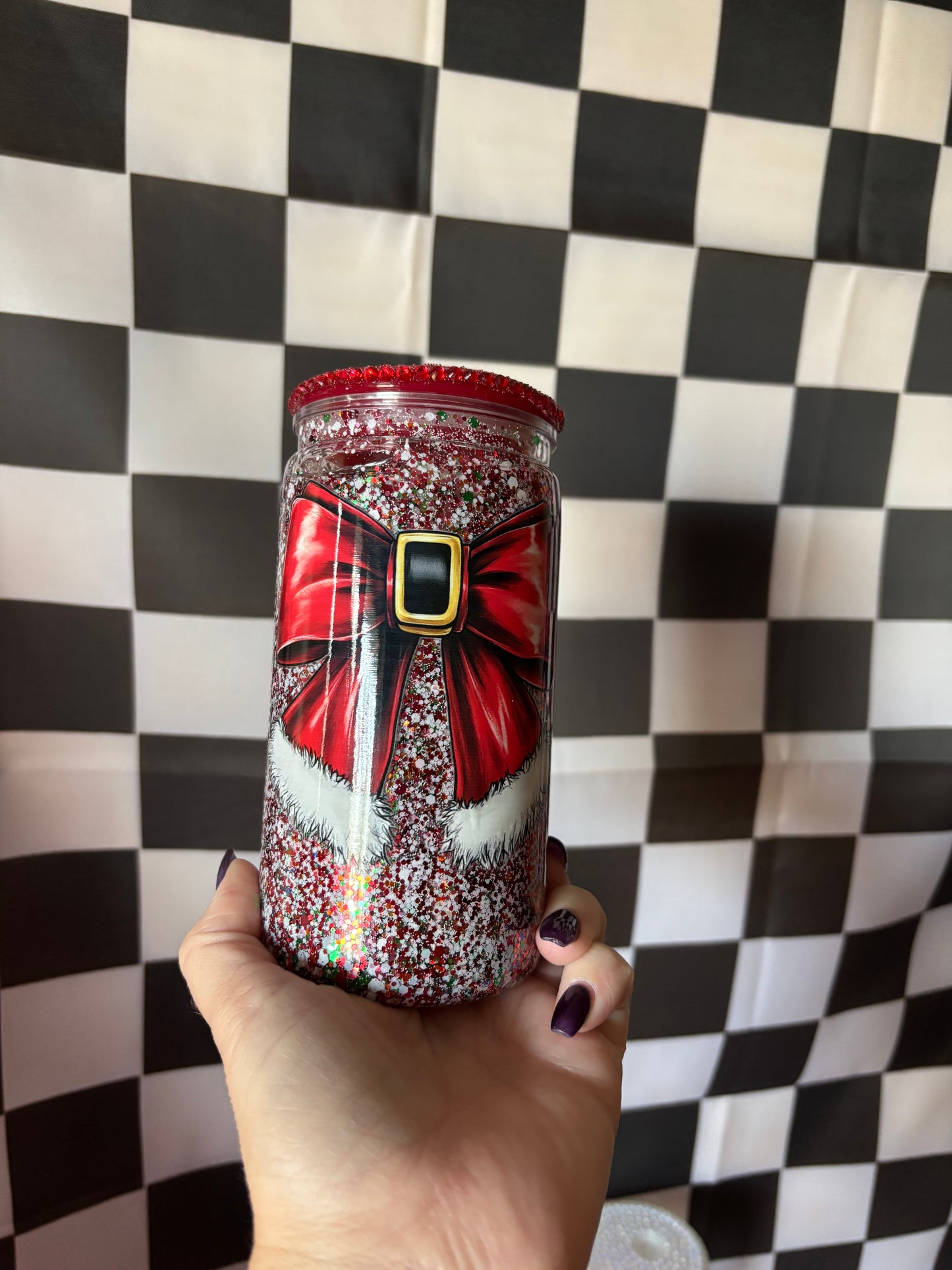 16oz Bow Snow Globe plastic tumbler