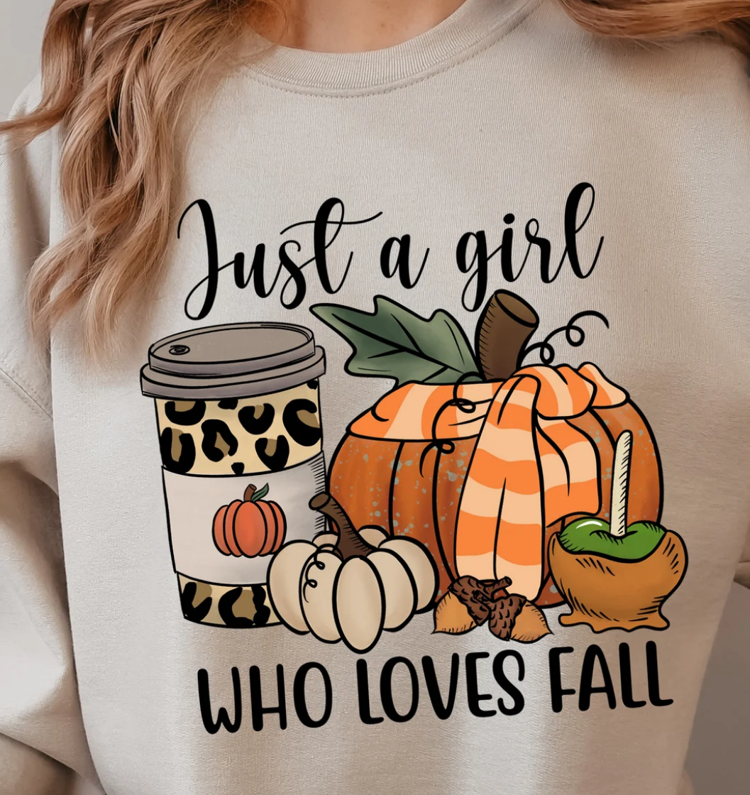 JUST A GIRL WHO LOVES FALL SWEATSHIRT