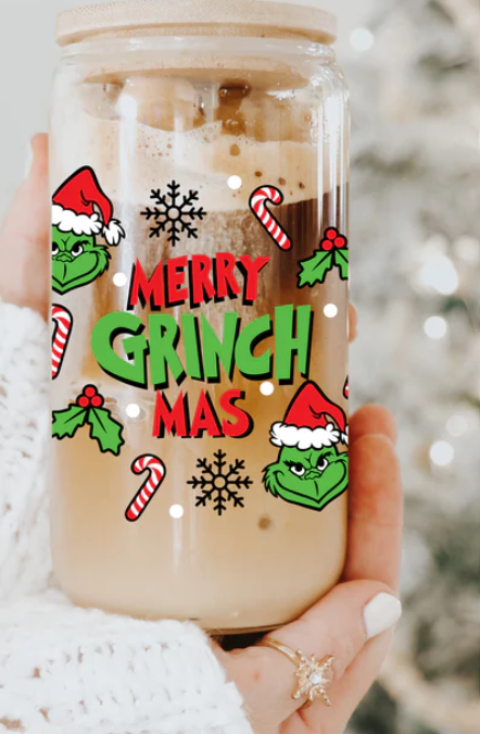 Merry Grinchmas 16oz clear glass cup