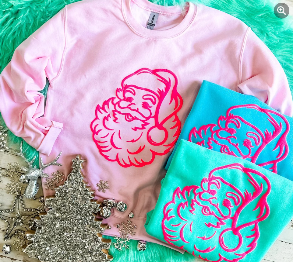 PUFF PRINT PINK SANTA TEE/SWEATER
