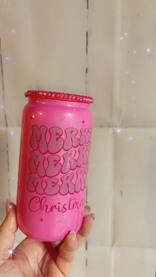 PINK GLITTER 16oz MERRY CHRISTMAS CUP
