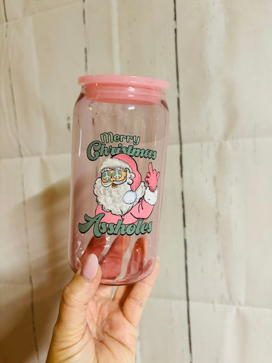 MERRY CHRISTMAS A HOLES 20oz GLASS CUP