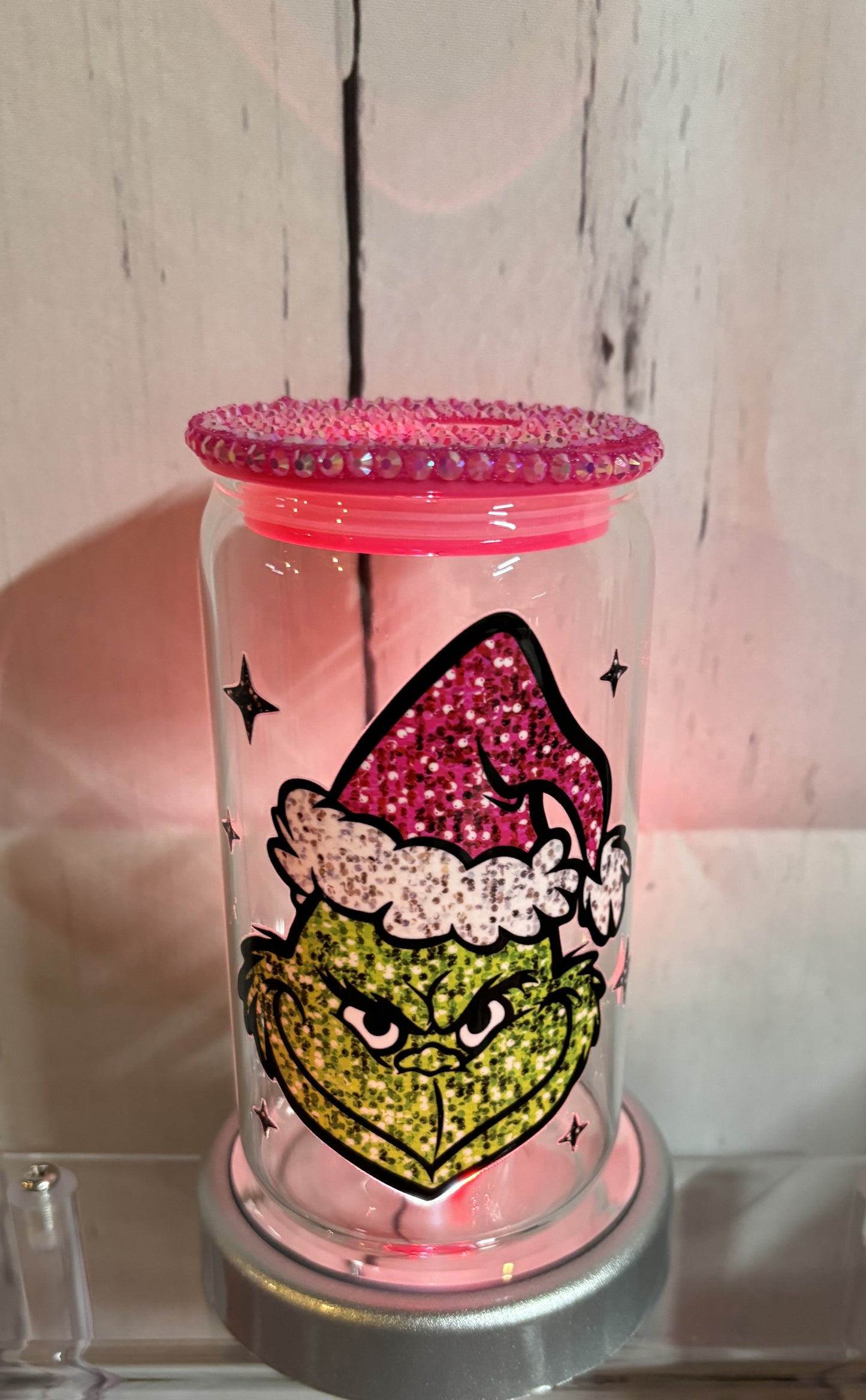 Faux sequin pink G guy face Cup