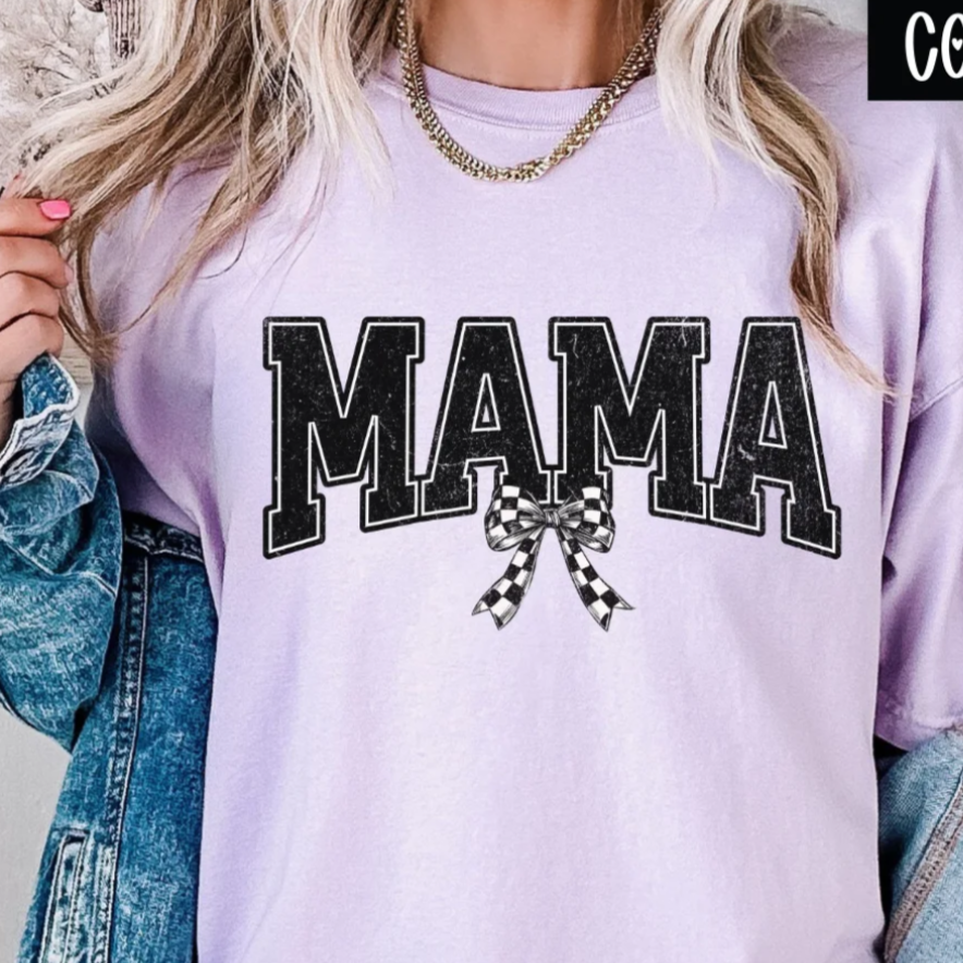 Mama checkered bow CC TEE