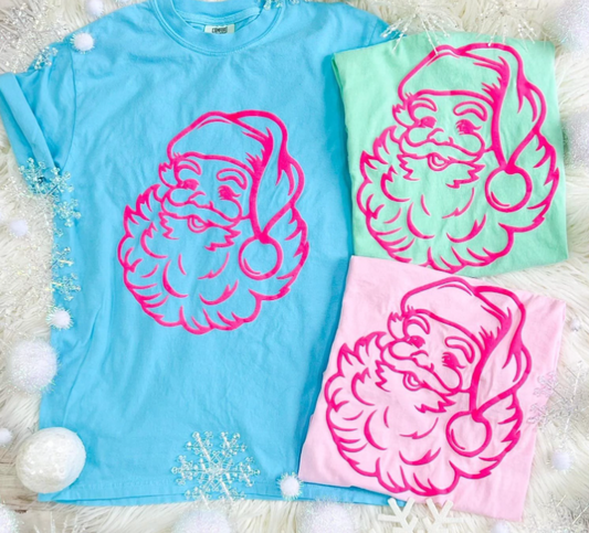 PUFF PRINT PINK SANTA TEE/SWEATER