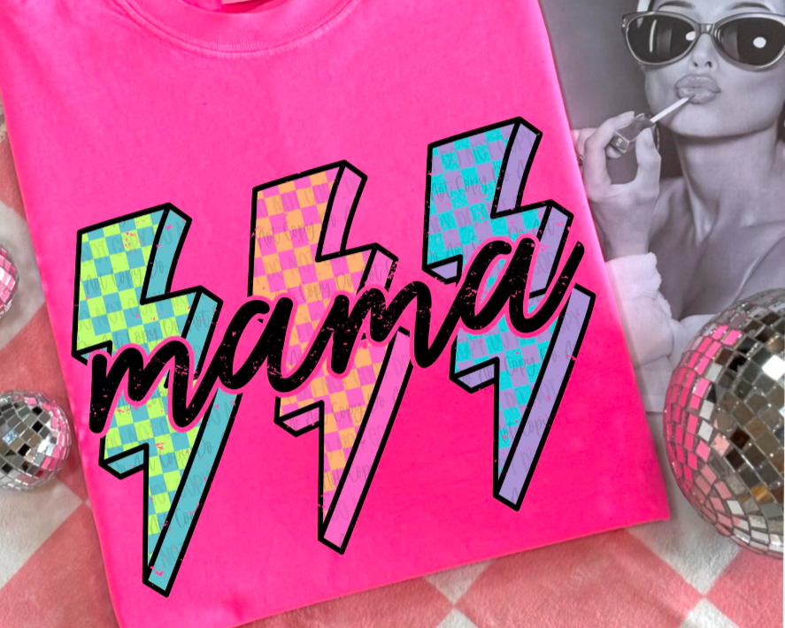 Mama Neon Checkered Tee